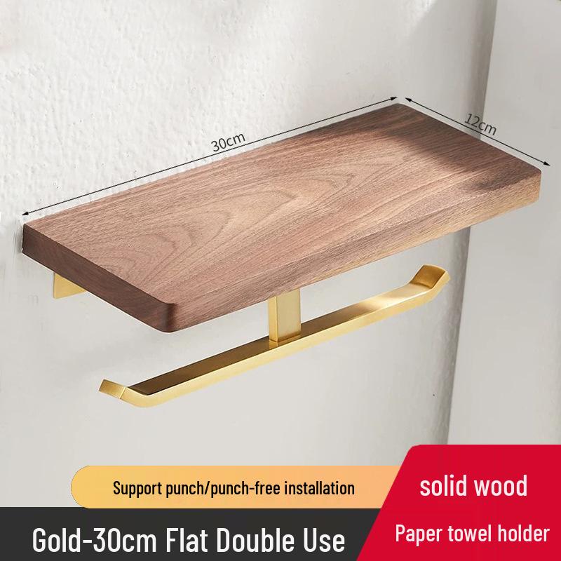 Black Walnut Wood Toilet Paper Holder with Storage Rack - Wall-Mounted Tissue Dispenser for Bathroom and Hotel Use