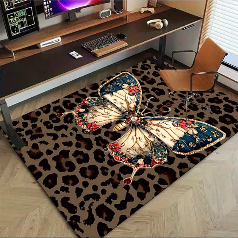 Butterfly Leopard Pattern Area Rug, Office Carpet Indoor Outdoor Entrance Doormat, Non-Slip Soft And Comfortable, Living Room, c122012
