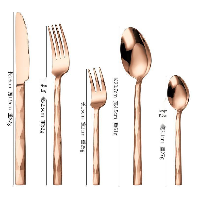 410 Stainless Steel Diamond Handle 5-Piece Tableware Set: Knife, Fork, Spoon for Steak/Western Food in Gift Box