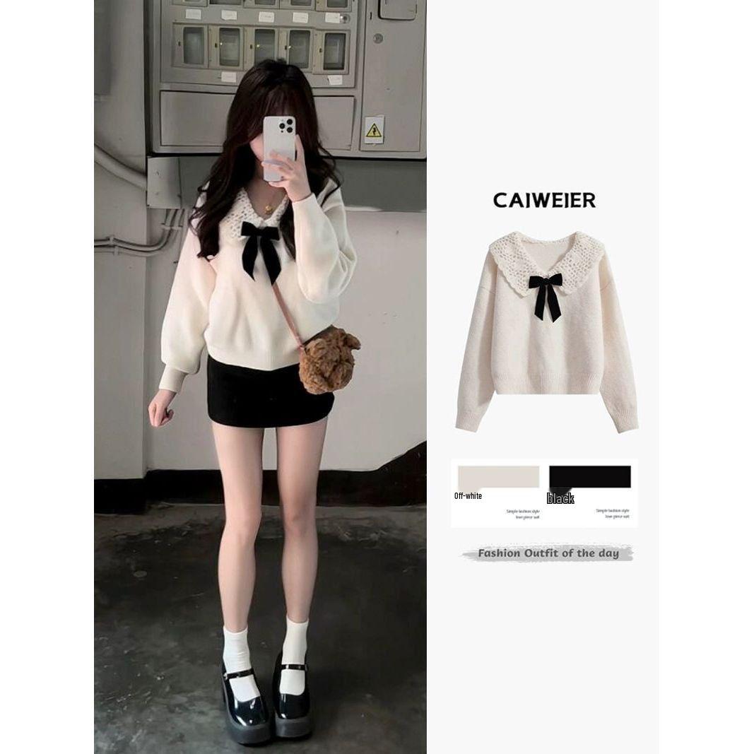 

Off-White Bow Knit Sweater: 2025 Petite Preppy Winter Style for Women Other