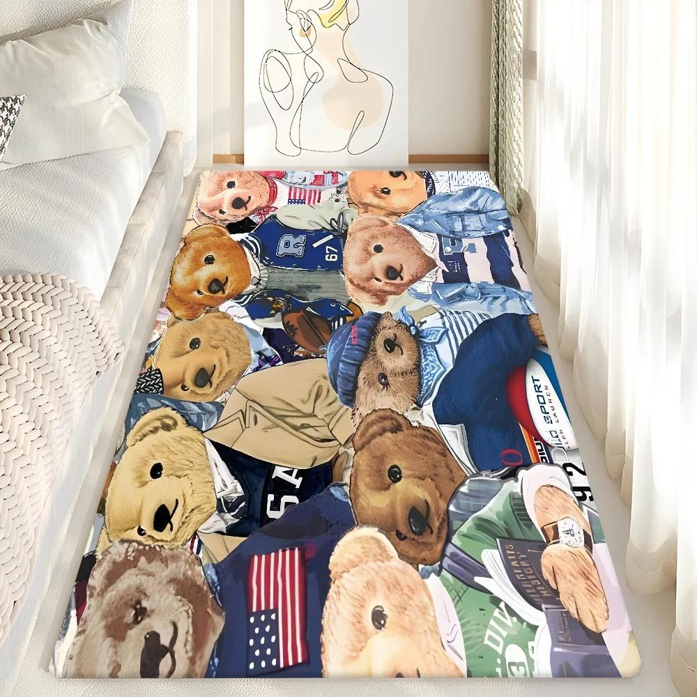 Cute Teddy Bear Happy Floor Mat Bathroom Mat Kids Room Bedroom Decoration Balcony Anti-Slip Doormat Living Room Welcome Rug INS