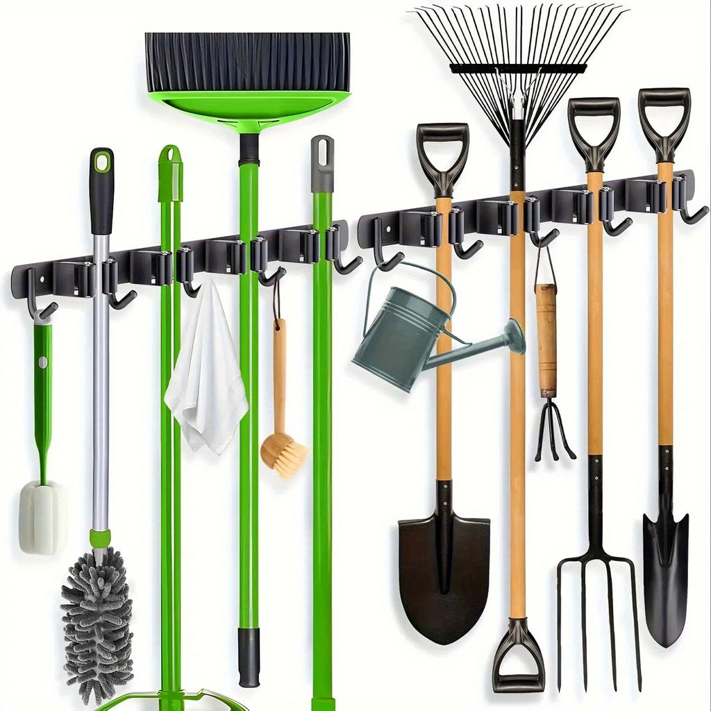 Wall-MountedTool Storage Rack with 4 Racks and 5 Hooks,Multifunctional Shelf for Kitchen,and Outdoorgarage Storage Space Saving