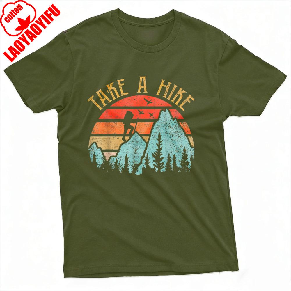 Take A Hike Mountain Sunset Design Summer Men TShirt Vintage Outdoor Style Casual Wear for Nature Adventure Enthusiasts Tops
