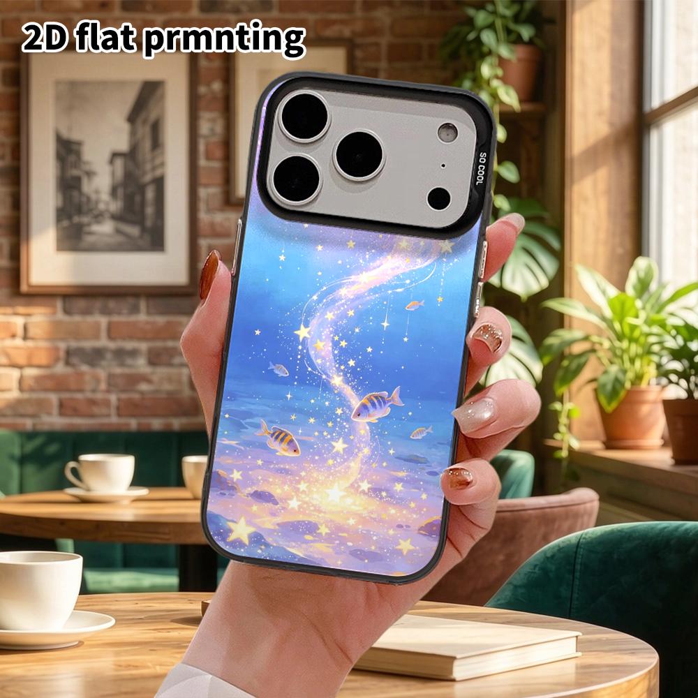 Phone Case: 2D Flat Design, Suitable for iPhone 18 17 16 15 14 13Pro, Colorful Silver Protective Case, Couple Style, Stars Falling Into the Sea, Chris