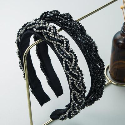 Women's Super Flash Retro Rhinestone Crystal Cross Fried Dough Twist Headband