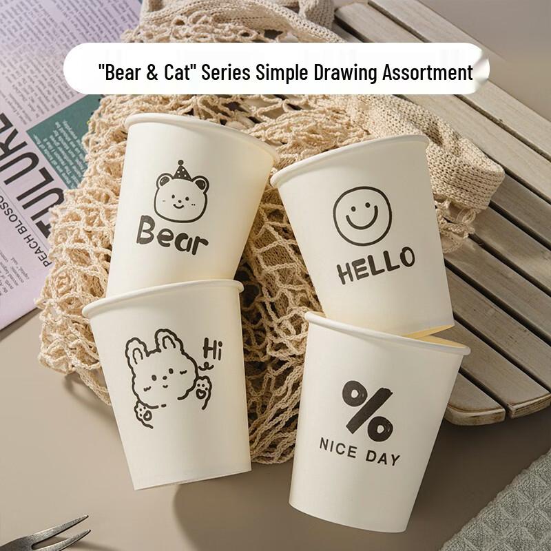 

Disposable Thickened Paper Cups, Bear & Cat Design