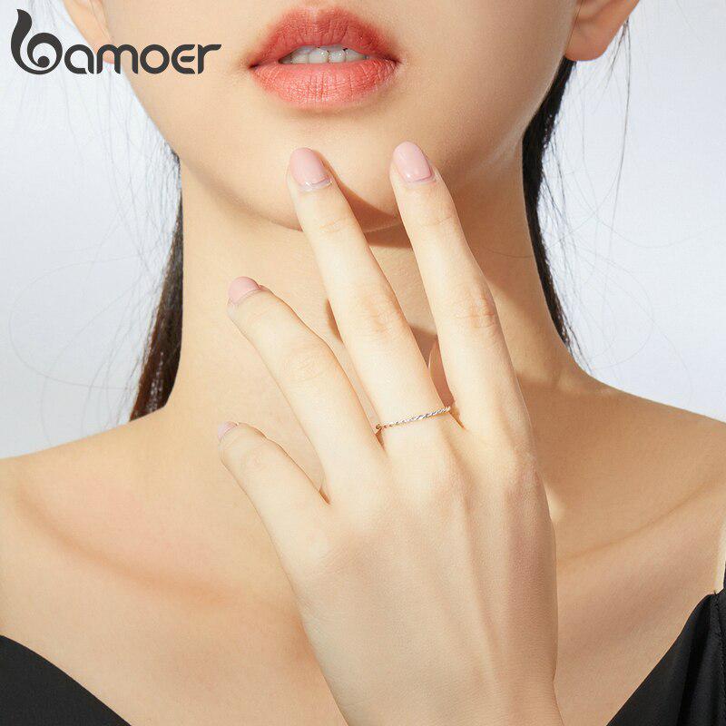 Bamoer Minimalistické kroucené prsteny na prst pro ženy 925 Sterling Silver Hypoalergenní šperk