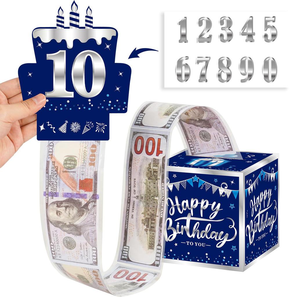 Blue Silver Number Sticker Gift Box For Birthday Party Decor And Cash Envelope