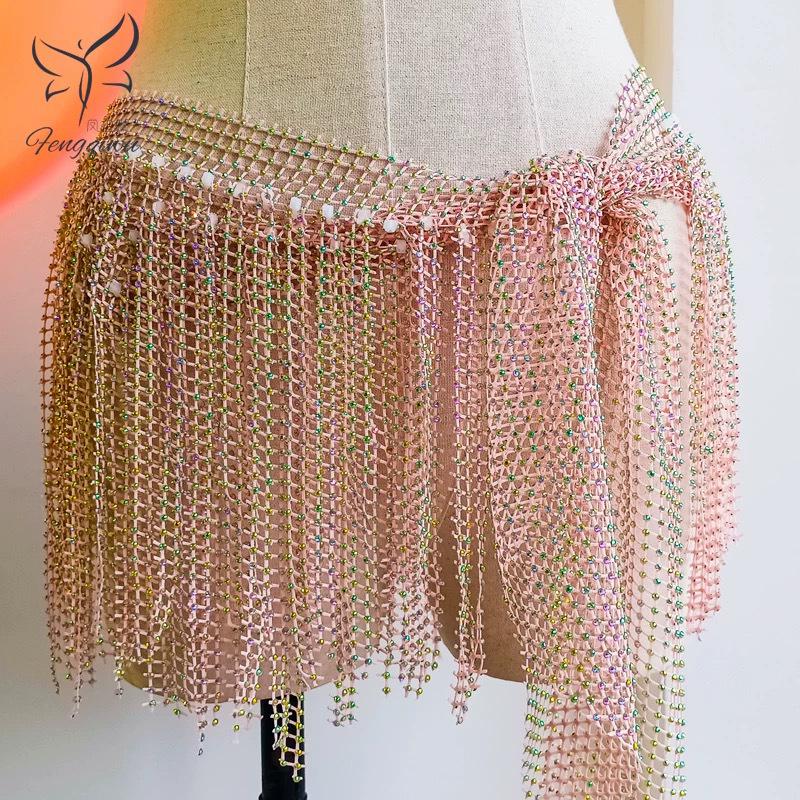 Zhao Hao Rhinestone Tassel Belly Dance Waist Chain Scarf – Multi-layered, Hot-fix Dancewear for Group Performances