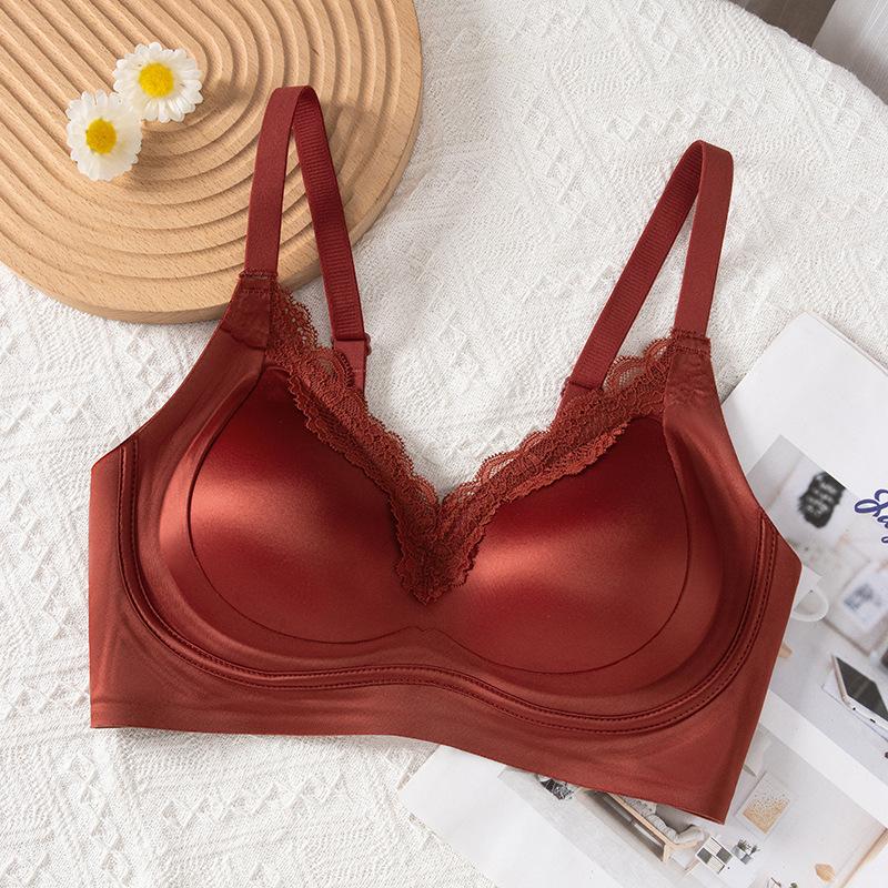 

Satin lift jelly lace underwear simple anti-sagging small breasts gather underwear adjustment type sexy text 2XL40/90 бордовий