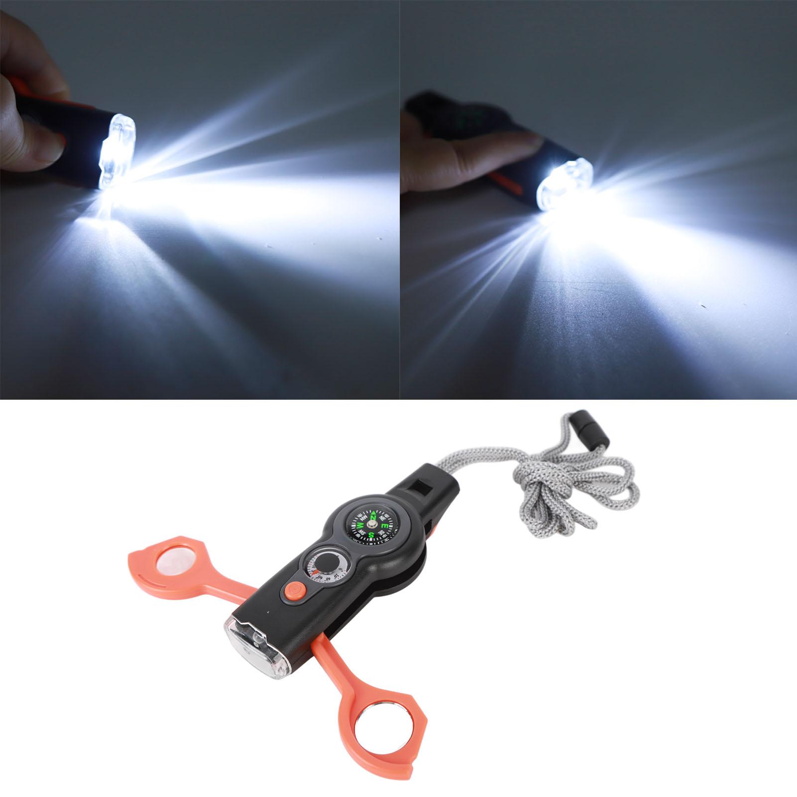 7 in 1 Emergency Survival Whistle LED Light Thermometer Multi Function Whistle for Hiking Climbing