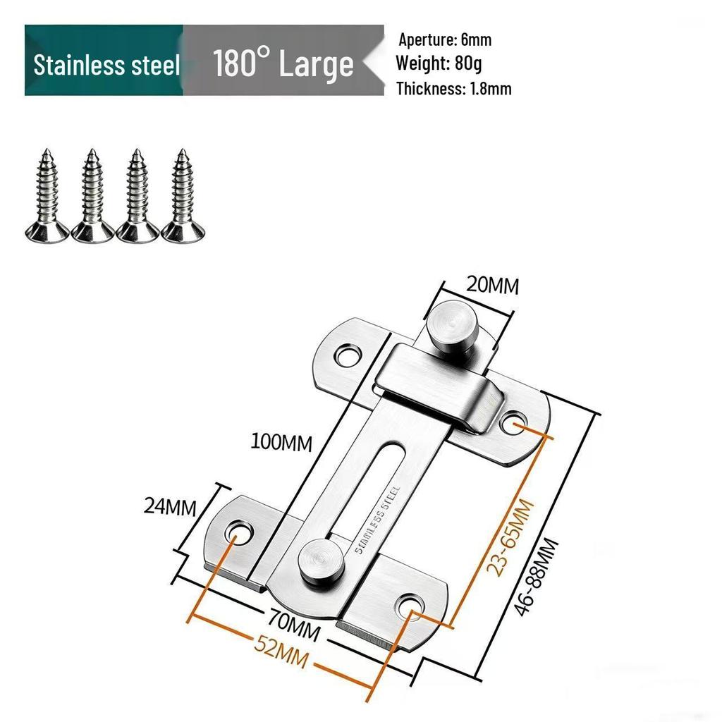 Black Stainless Steel 90° Door Latch Bolt for Home or Pet Doors