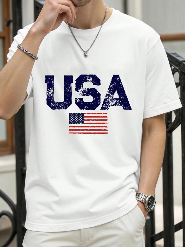 Usa Letter American Flag Prints Man TShirts Cotton T Shirt Hip Hop Summer Clothing Loose Fashion Tee Male AllMatch Streetwear