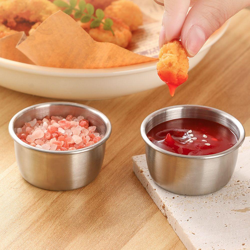 6Pcs with Lid Sauce Cup 304 Stainless Steel Dipping Bowl Salad Dressing Cup  French Fries