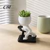 Resin Planter Fun Workout Figure Planter, Modern Treadmill Runner Plant Pot, Dumbbell Cute Head Pot Body Builder Holder, for Succulents Mini