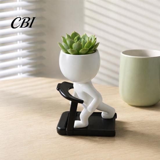 Resin Planter Fun Workout Figure Planter, Modern Treadmill Runner Plant Pot, Dumbbell Cute Head Pot Body Builder Holder, for Succulents Mini