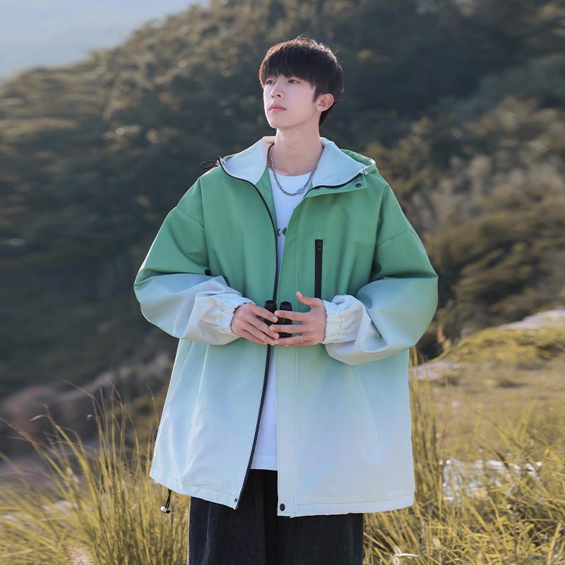 Mountain Gradient Color Hooded Jacket Men's Spring and Autumn New Outdoor Workwear Mountaineering Jacket