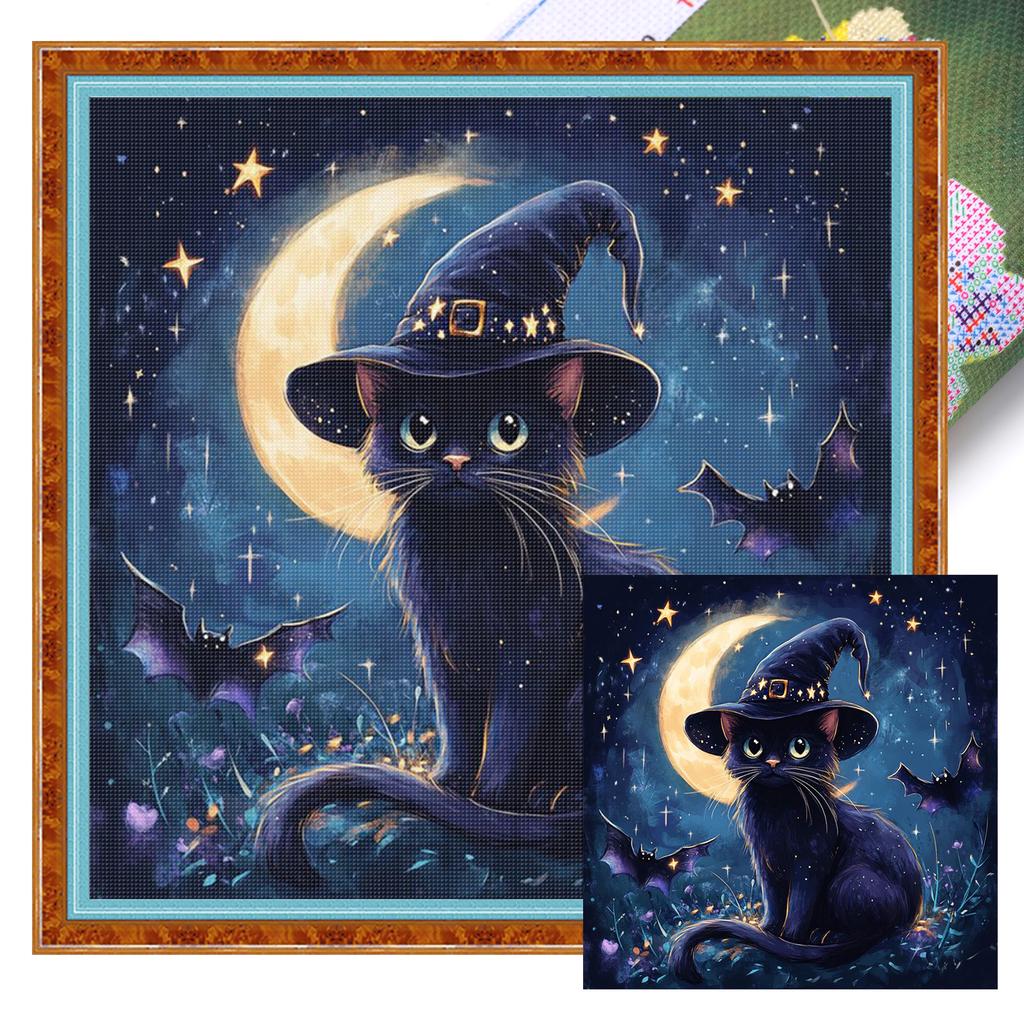 Cat Full 11CT DIY Stamped Cross Stitch Kits 15.75x15.75in Printed Cross-Stitch Kits for Beginners Adults Home Decor