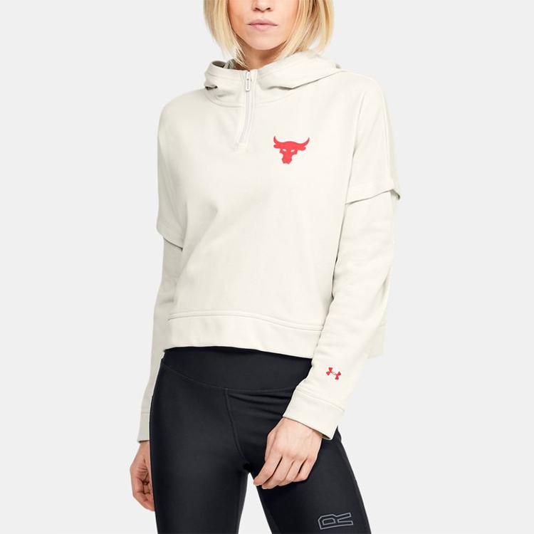 Under Armour Project Rock Terry Hoodie Women Hoodies White 1351807-110