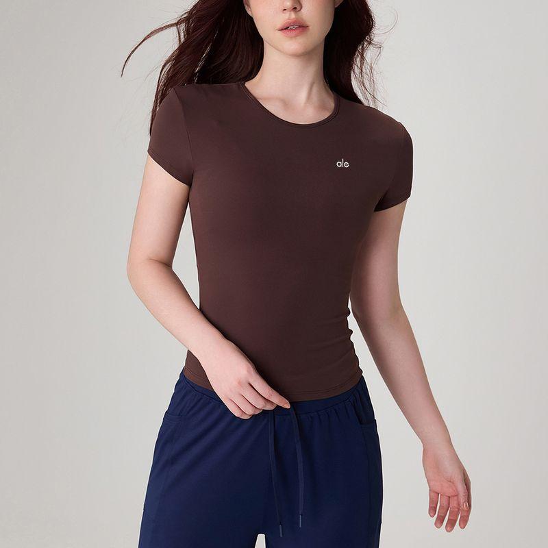 

Aloneadv Nude Feel Yoga T-shirt Women s Silm Slim Looking Outdoor Summer Sports Short Sleeve Crew Neck Inner Workout Clothes Brown M