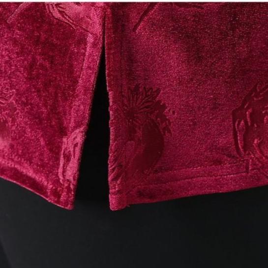 Damen Übergröße Samtbluse V-Ausschnitt Locker Bedruckte Samtbluse Frühling und Herbst Langarm Übergröße T-Shirt Top