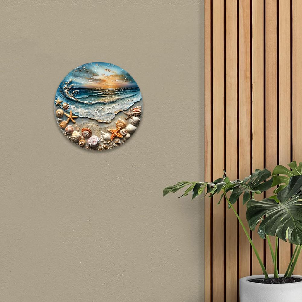 Ξύλινη πινακίδα ζωγραφικής από ψεύτικη ρητίνη, στρογγυλή πινακίδα, διακόσμηση εισόδου, δώρα για την ημέρα του Αγίου Βαλεντίνου, διακόσμηση με θέμα αστερίες και κοχύλια