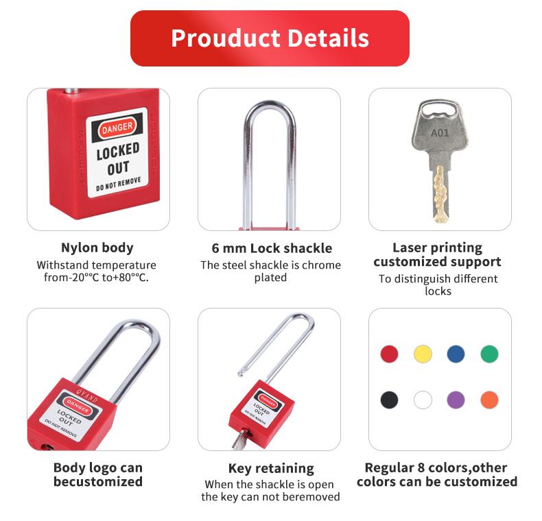 QVAND Quality Certified 76mm Steel Long Shackle Nylon Safety Padlock Key Operated High Safety