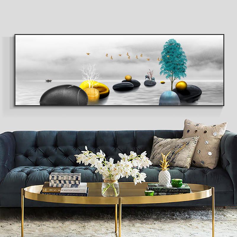 Abstract Golden Lucky Stone Posters and Prints Modern Canvas Painting Wall Art Pictures for Living Room Deer Home Decor No Frame