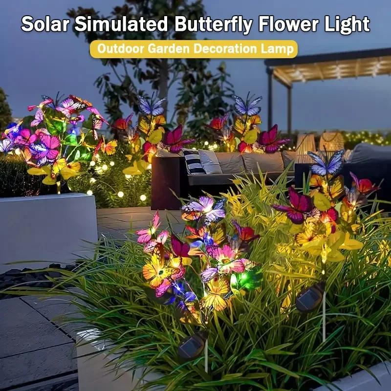 LED Solar Garden Lights Outdoor Solar Butterfly Flower Tree Lights Waterproof for Outdoor Garden Path Atmosphere Roof Decoration