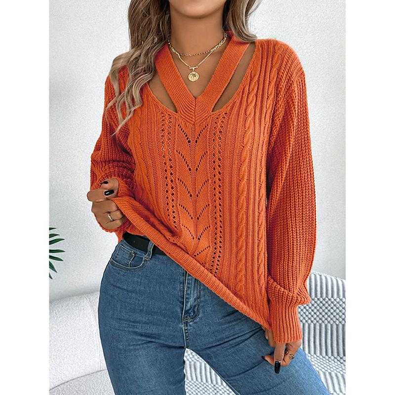 Autumn Winter Fashion Casual V-neck Women Knitted Sweater Top Elegant Solid Lantern Sleeves Women Pullover Sweater XL оранжевый 1930₽