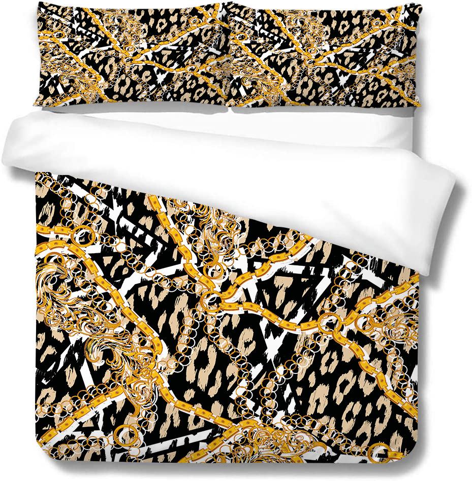 Polyester Quilt Cover Pillowcase Two Or Three-Piece Set 3D Digital Printing Leopard Print Series