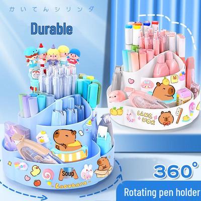 360° Rotating Pen Holder with 9 Compartments for Kids - Cute Desktop Stationery Organizer