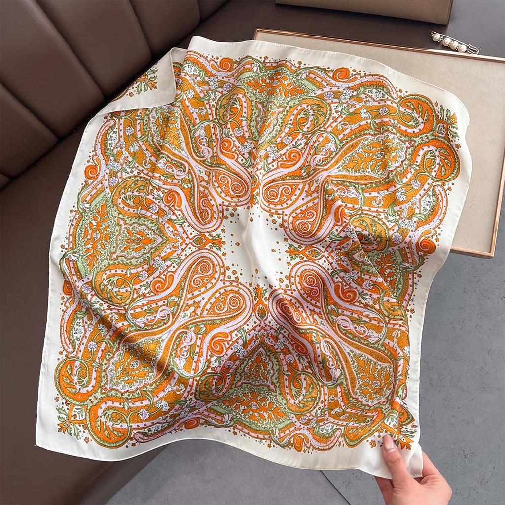 Retro Paisley Print 70Cm Square Silk Scarf For Women Neck Scarf Decorate Hijab Kerchief Summer Shawls Female Foulard Headscarf