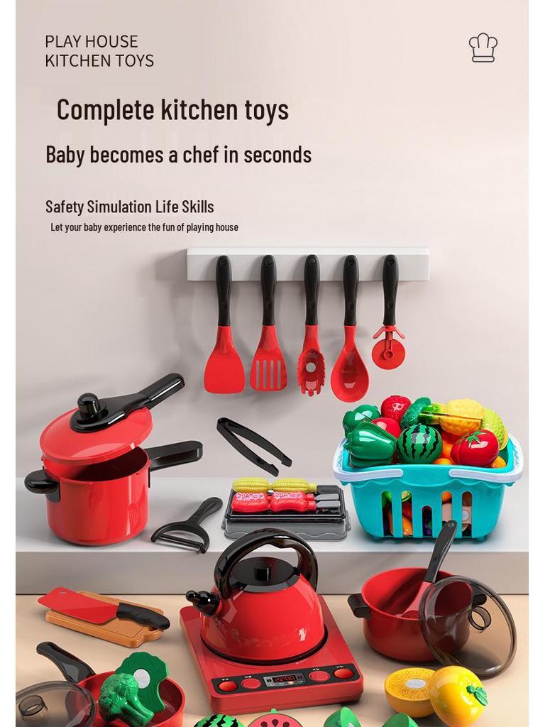 Kids' Pretend Play Kitchen and Fruit Cutting Toy Set