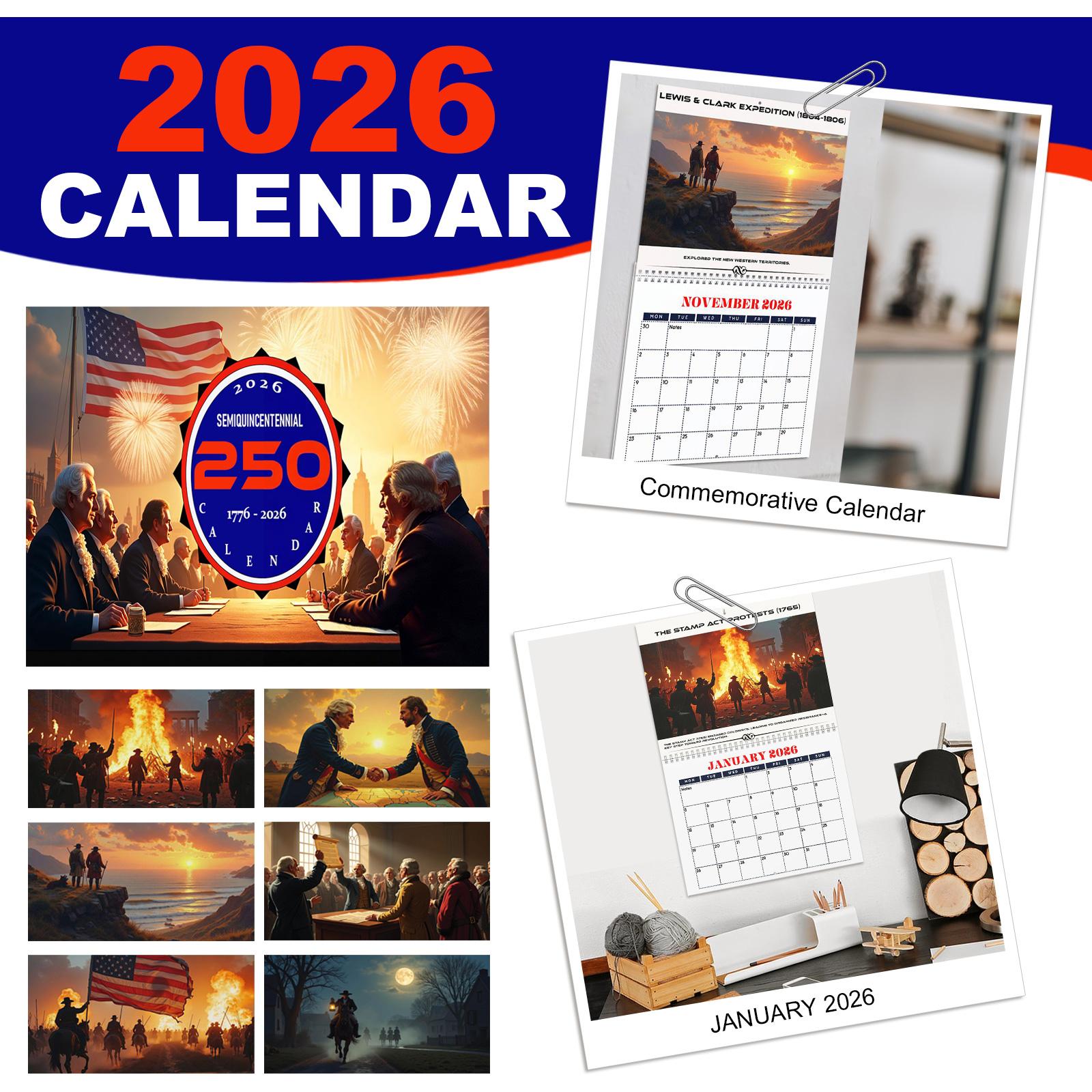 

Америка 250 Настенный календарь 2026 Отпразднуйте Семиквинтицентениал с патриотичным планером Исторический подарок One Size