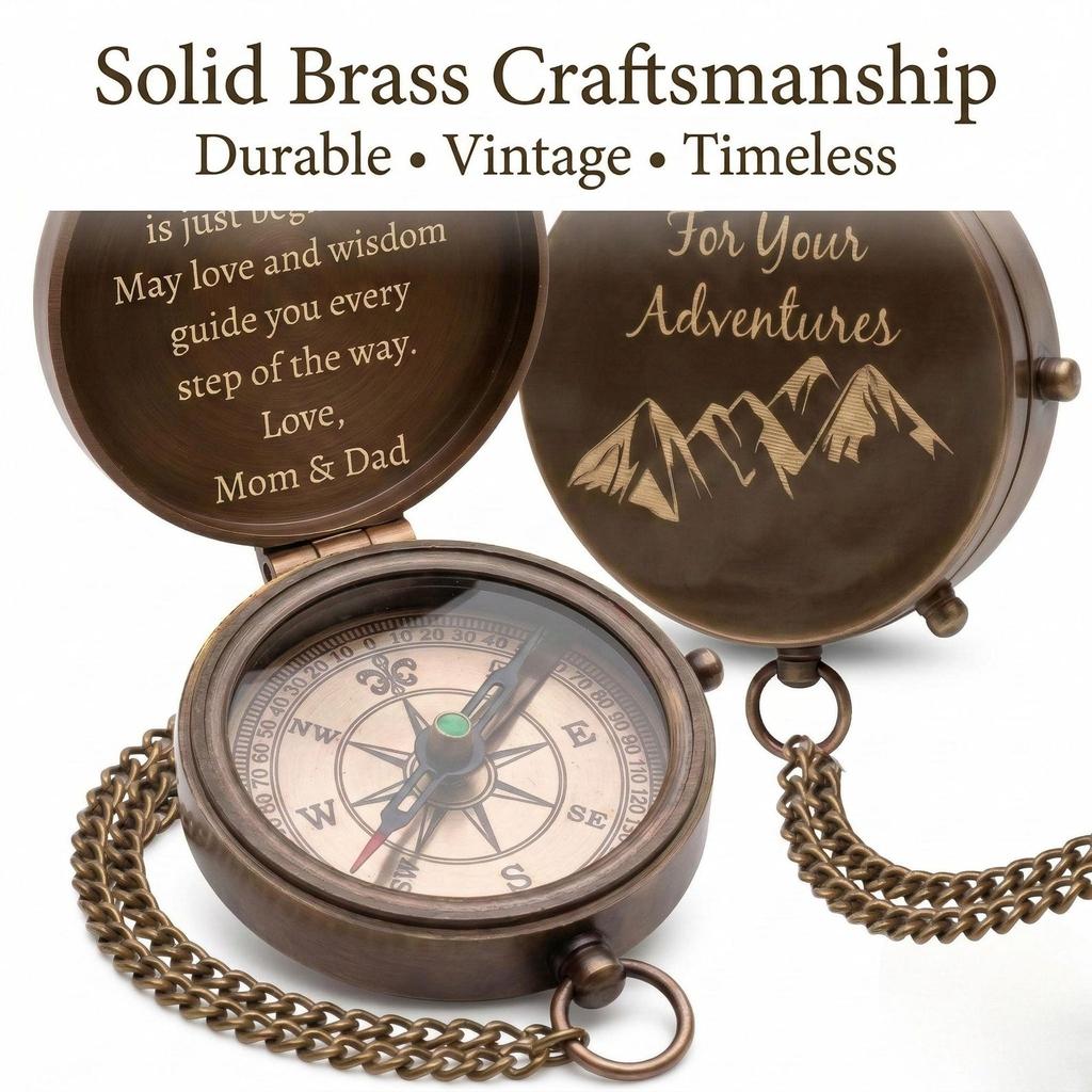 Personalized Brass Pocket Compass Gift for Son Grandson Graduation Keepsake