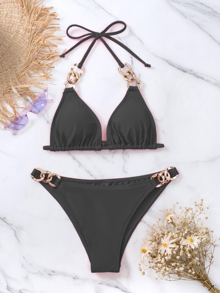 Bikini new swimsuit sexy solid color triangular bikini women's swimsuit