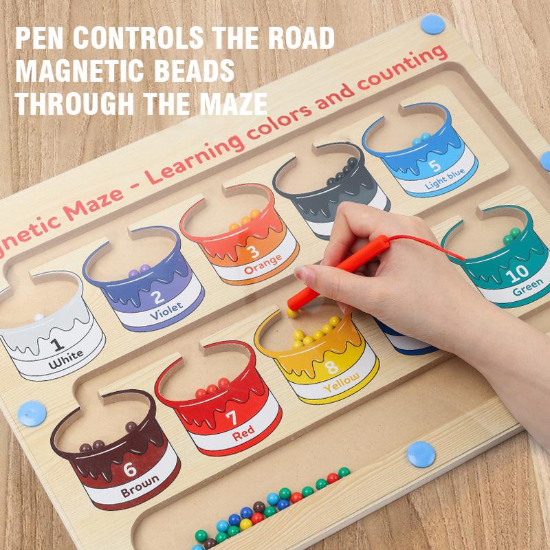 Baby Wood Color Number Cognition Board Walking Bead Magnetic Pen Maze Sorting Puzzle Early Education Toys For Children Gifts