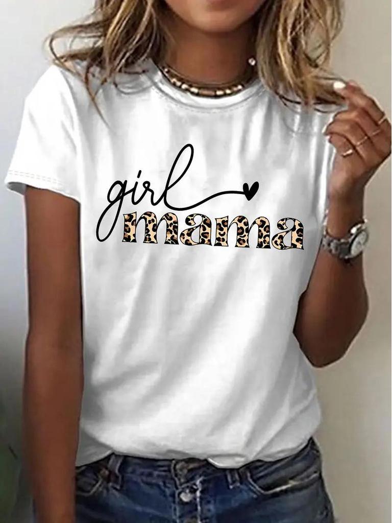 Women's Mother's Day Round Neck Short-Sleeve Top - European & American Style, Free Shipping