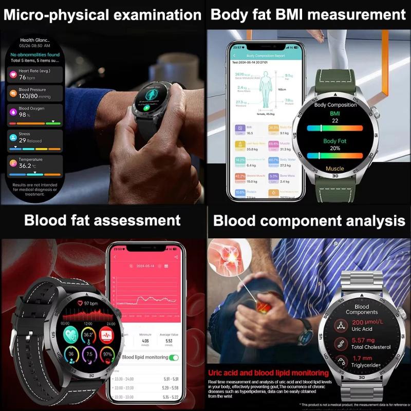 2025 New Micro Physical Examination Blood Lipids Uric Acid Blood Pressure Smart Watch ECG+PPG Clock Bluetooth Call Smartwatch Men