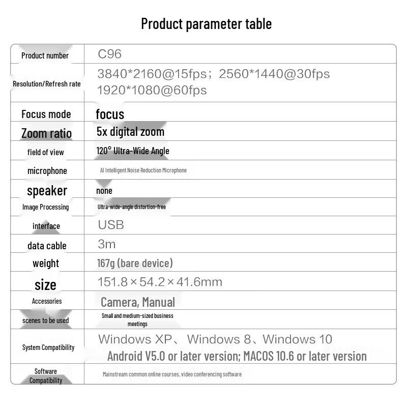 Aoni C96 4K HD Wide-Angle Conference Webcam