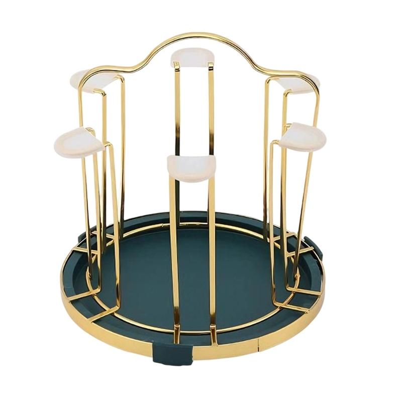 

Compact Round Cup Organizers for 6 Glasses Featuring Drying Rack Function and Drainage System Iron Materials зелёный