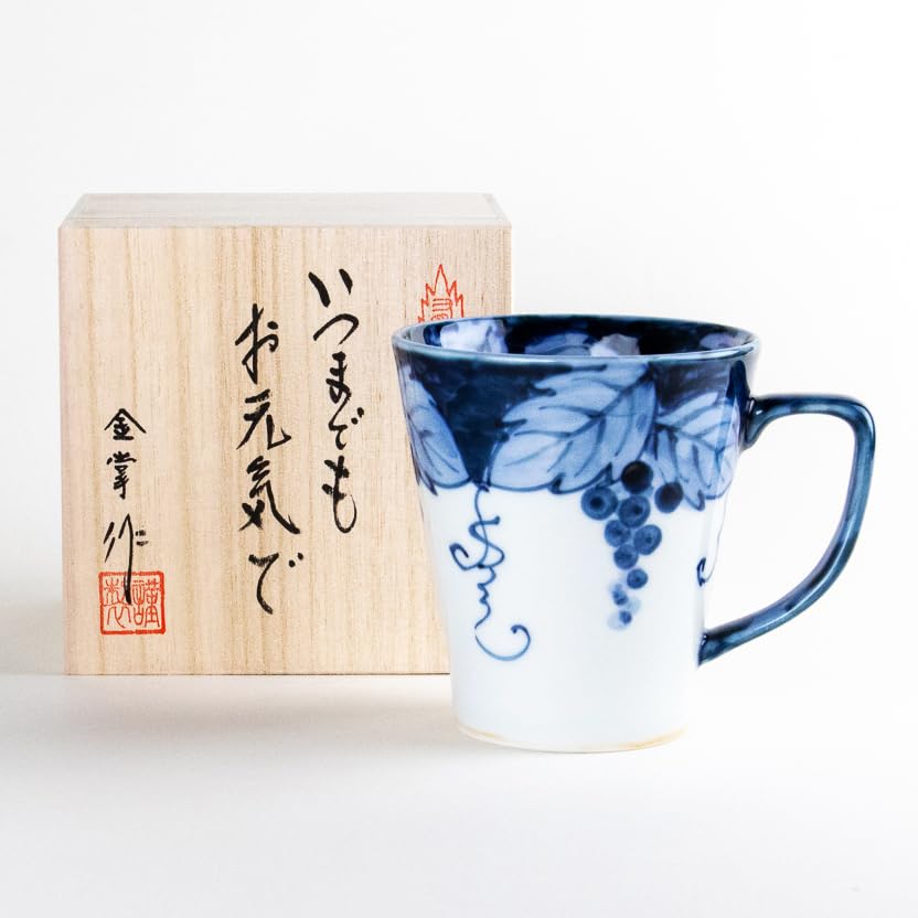 Respect for the Aged Day Gift: Grandpa's Arita Ware Mug, Gift Boxed with a Message Card, Microwave-Safe, New Fuchino Grape Flavor, Blue