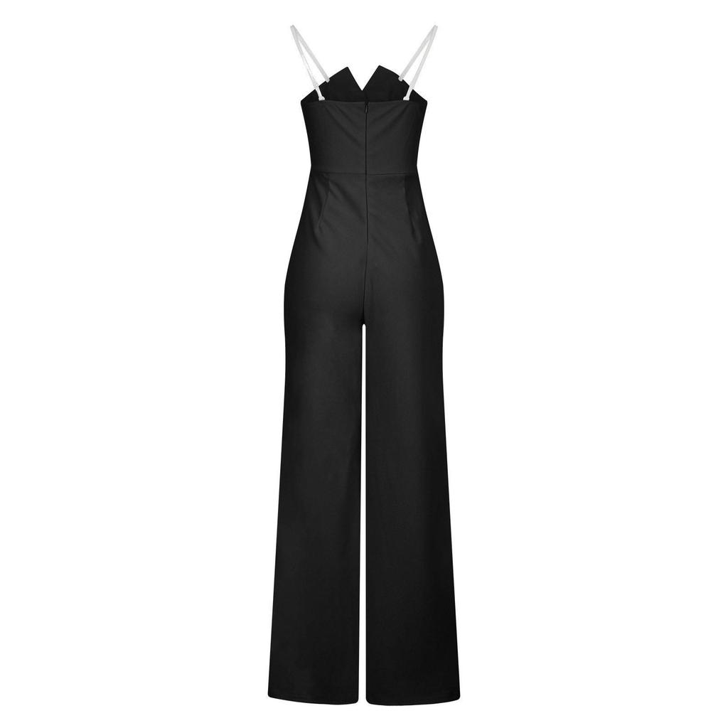 Sommer-Strampler für Damen, sexy, trägerlos, einfarbig, hohe Taille, ärmellos, gerader Overall mit weitem Bein und Taschen