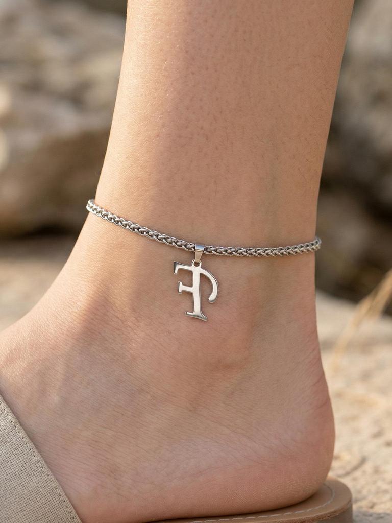 26-Letter Pendant Anklet: Stainless Steel Simple Design Foot Jewelry