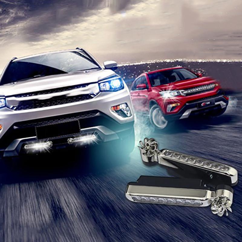 1Pc Car Led Daytime Headlight With Wind Powered Fan Floodlights Auxiliary Lighting Motorcycle Lamp For Modification