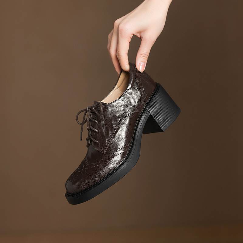 Krazing Pot Sheepskin Autumn Winter Shoes Lace Up Chunky Heels Oxford Shoes Size 43 Round Toe Deep Mouth Pumps
