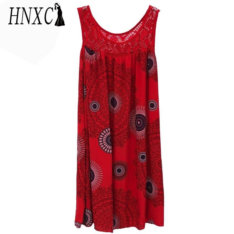 HNXC Women's Fashion Summer Spring Solid Color Print Sleeveless O-Neck High Waist Casual Dresses