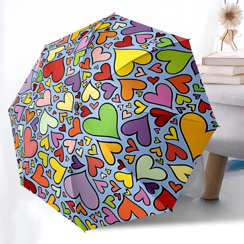 

1pc Heart Print Automatic Umbrella - Automatic Opening And Closing, Sturdy Iron Frame, Formal Occasions yy251018128
