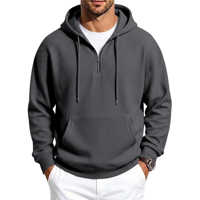 Men’s Autumn/Winter Half-Zip Hooded Sweatshirt with Kangaroo Pockets – Loose-Fit Casual Long-Sleeved Hoodie